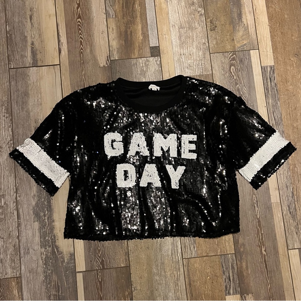 It’s Gameday Sequin Black Top